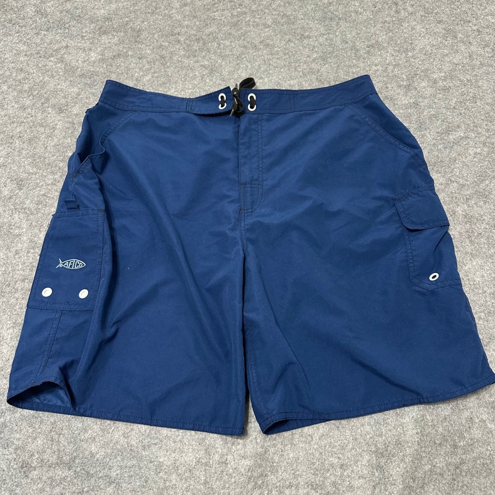 AFTCO Fishing Shorts Mens 36 Blue 9" Inseam Cargo Board Shorts Swim Trunks